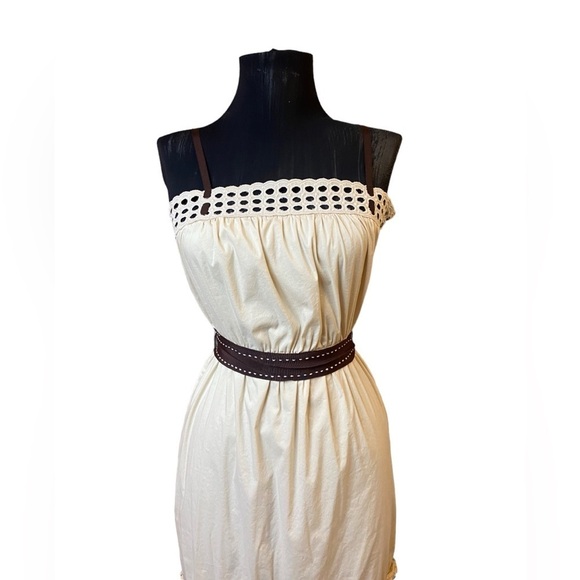 BCBG Beige Cotton Blend Sleeveless Midi Ruffle Dress - Picture 12 of 16